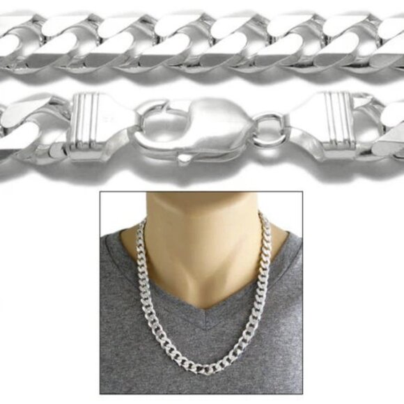 STERLING SILVER CUBAN CURB CHAIN NECKLACE 11MM (GAUGE 300) AVAILABLE IN 6 LENGTH - Picture 1 of 2